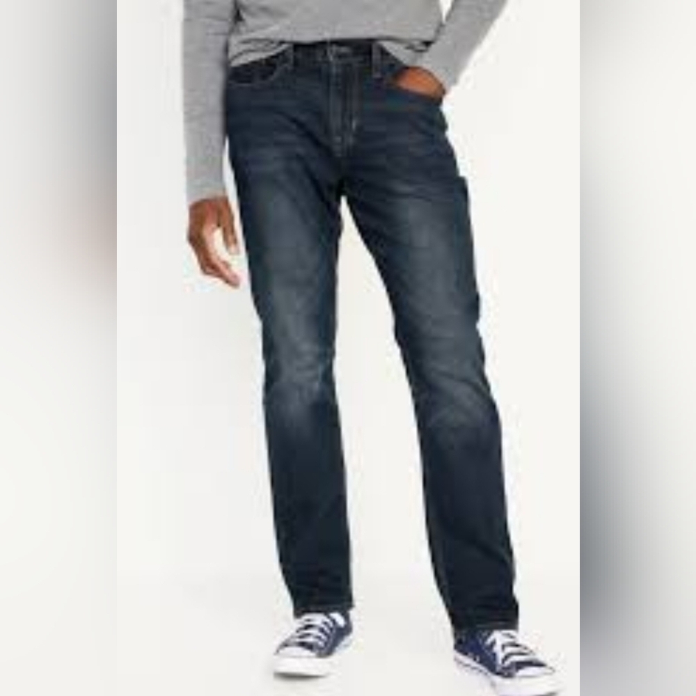 Old Navy Mens Built In Flex Straight Leg Jeans Dark Wash 34x34